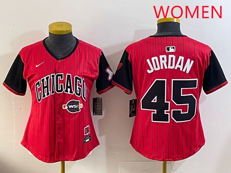 Women 2025 Chicago White Sox #45 Jordan Red Joint Name Nike MLB Jersey style 12->women mlb jersey->Women Jersey
